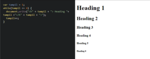 looping while dengan javascript untuk menampilkan heading 1 - heading 6