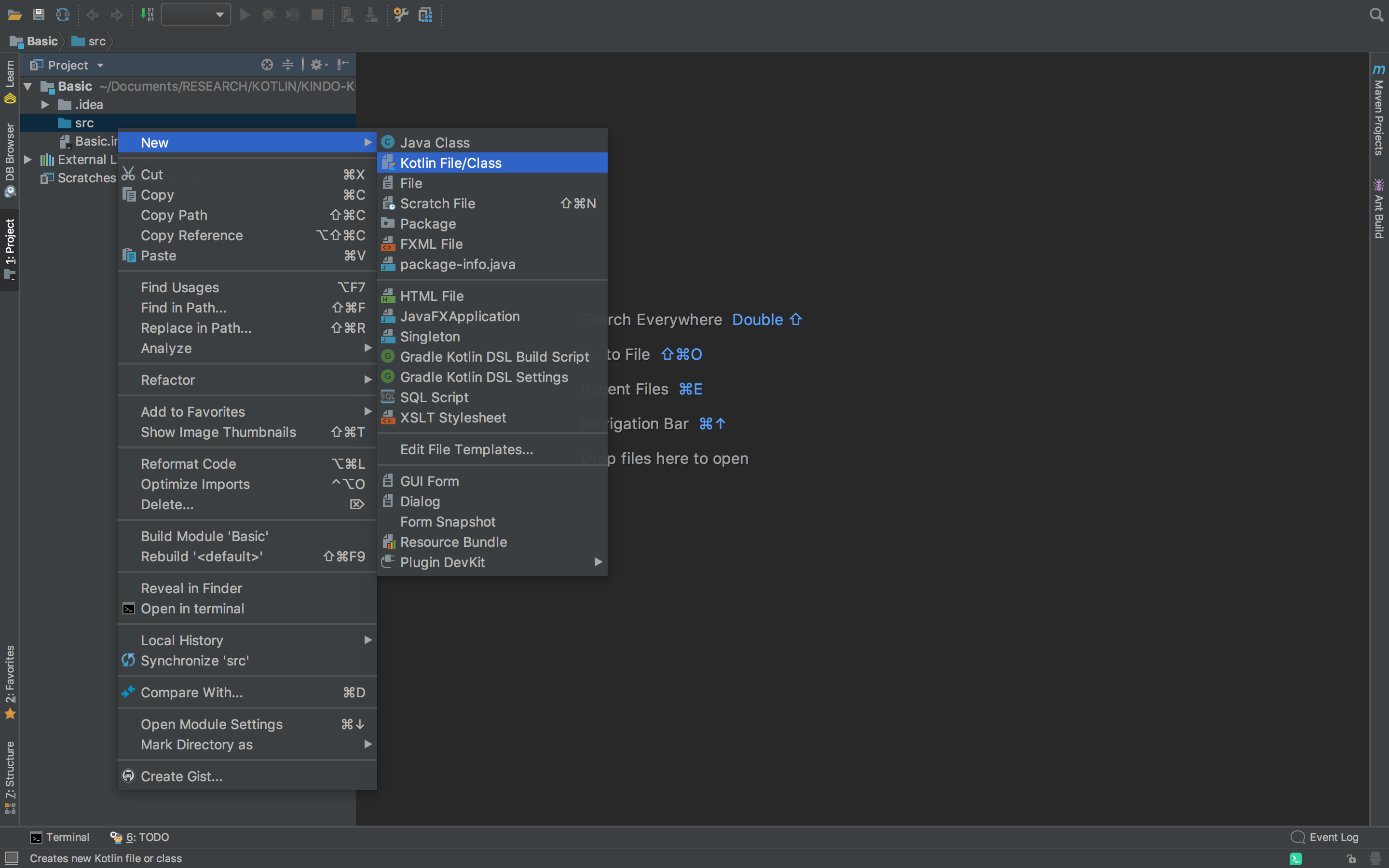 5 Setelah itu klik kanan pada bagian src pilih new Kotlin File Class