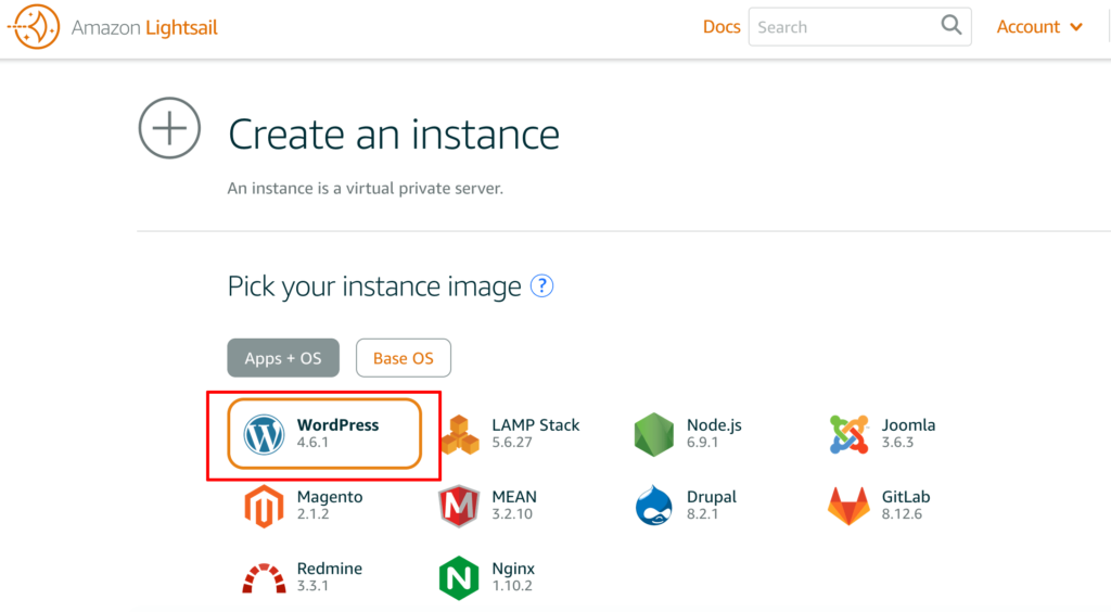 image wordpress lightsail