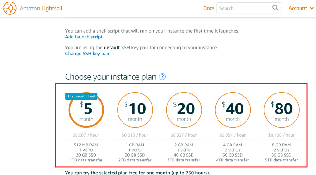 instance plan lightsail