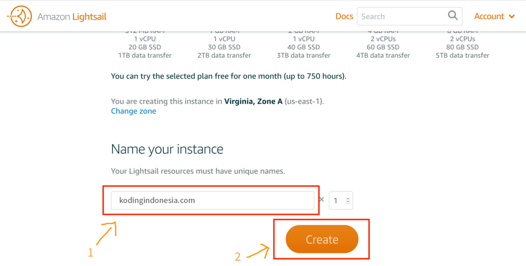 name instance and create
